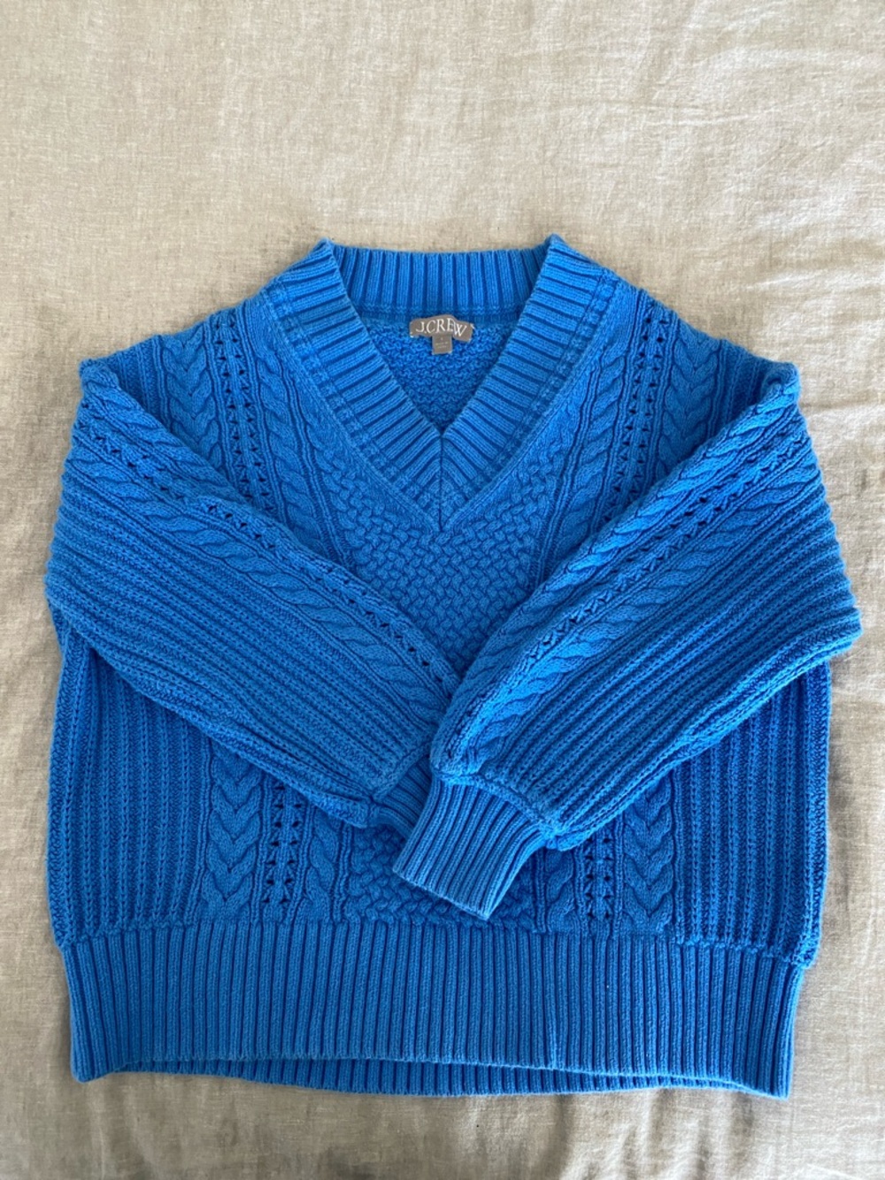 JCrew Blue Cable Knit V-Neck Sweater
